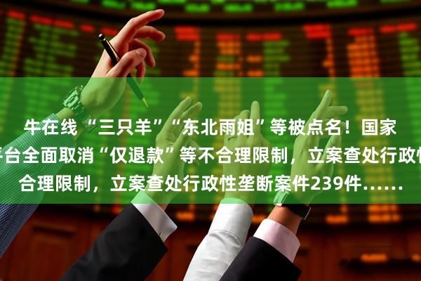 牛在线 “三只羊”“东北雨姐”等被点名！国家市场监管总局：督促平台全面取消“仅退款”等不合理限制，立案查处行政性垄断案件239件……